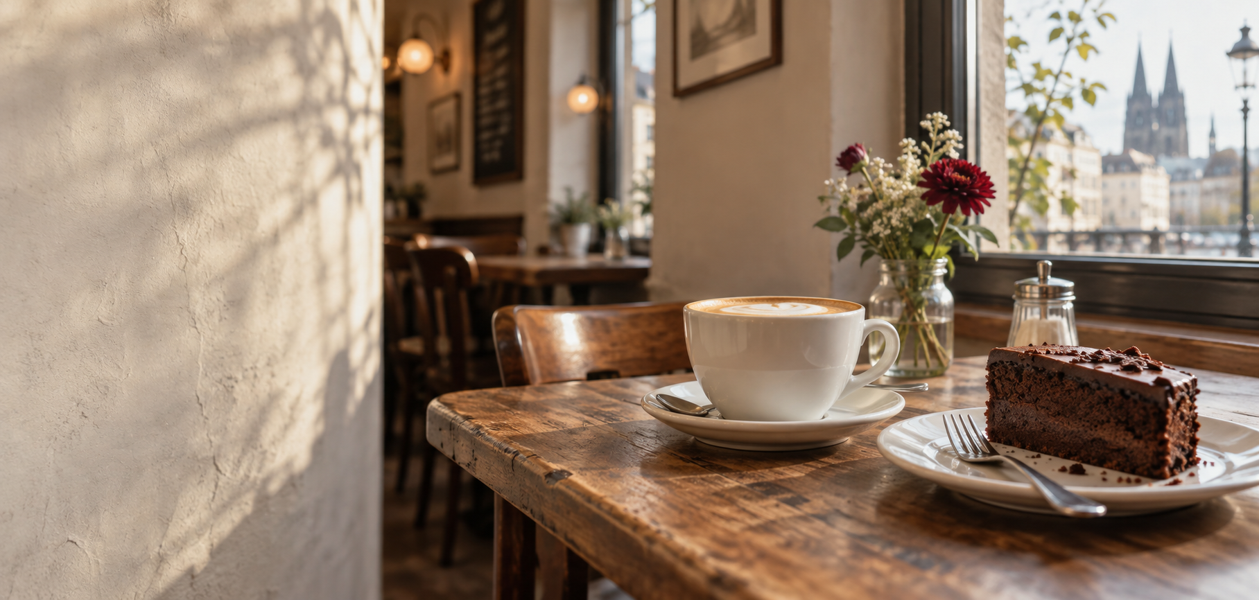 Illustrative Café-Szene mit einer Tasse Kaffee, keine Aufnahme des Café Franck